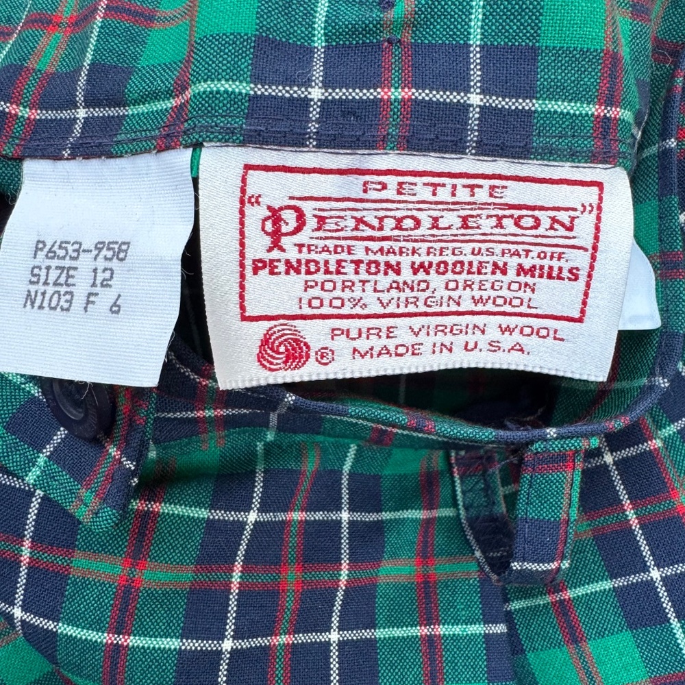 Vintage Pendleton Tartan Plaid Green Red Blue Wool Preppy Pencil Skirt USA 12 - Picture 4 of 4